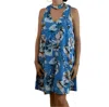 Peppermint Choker Shift Floral Dress In Blue In Blue