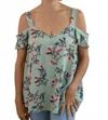 Peppermint Cold Shoulder Floral Top In Sage In Green