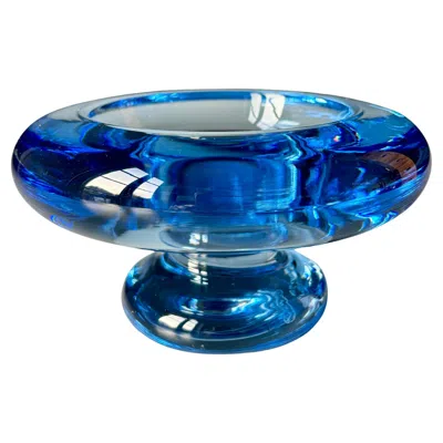 Pre-owned Per Lutken For Holmegaard Per Lütken Blue Art Glass Bowl, Hand-crafted Scandinavian Modern