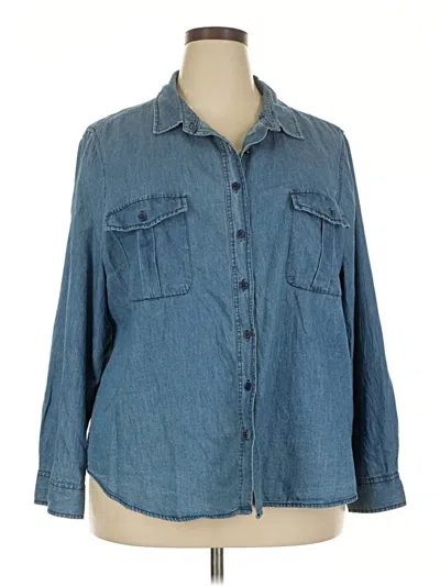 Pre-owned Per Se 3/4 Sleeve Button Down Shirt In Blue