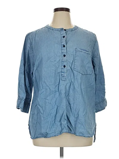 Pre-owned Per Se 3/4 Sleeve Button Down Shirt In Blue