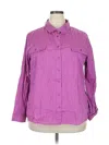 Per Se 3/4 Sleeve Button Down Shirt In Purple