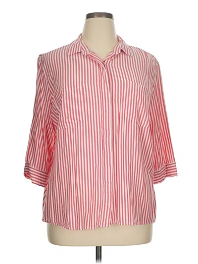 Pre-owned Per Se 3/4 Sleeve Button Down Shirt In Red