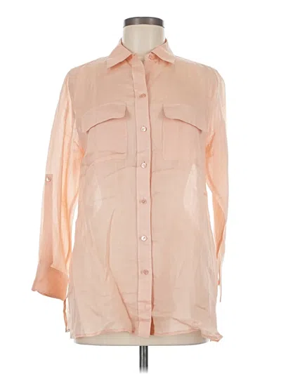 Pre-owned Per Se By Carlisle 3/4 Sleeve Button Down Shirt In Tan
