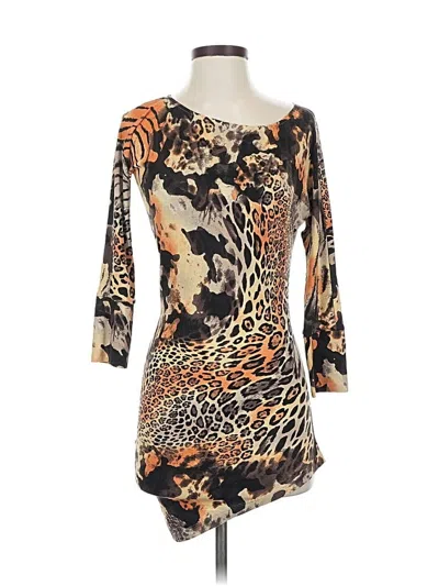 Pre-owned Per Se By Carlisle 3/4 Sleeve Top Brown Animal Print Pattern Scoop Neck Tops