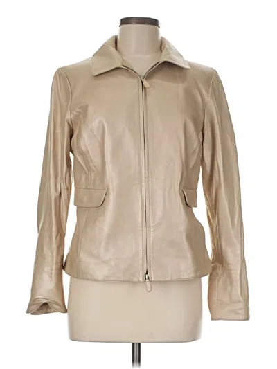 Pre-owned Per Se By Carlisle Leather Jacket In Tan