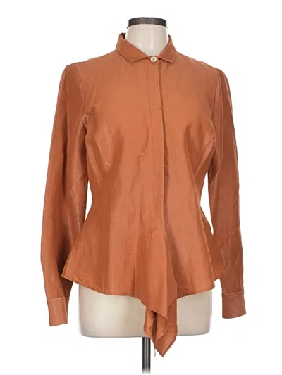 Pre-owned Per Se By Carlisle Long Sleeve Blouse In Brown