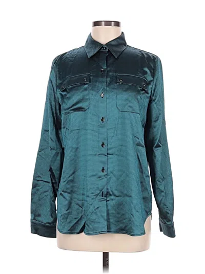 Pre-owned Per Se By Carlisle Long Sleeve Button Down Shirt In Teal