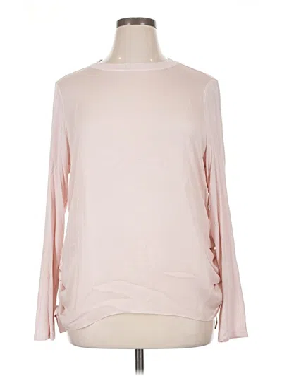 Pre-owned Per Se By Carlisle Long Sleeve Silk Top Pink Boatneck Tops