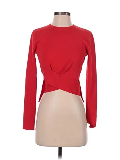 Pre-owned Per Se By Carlisle Long Sleeve Top Red Keyhole Neckline Tops