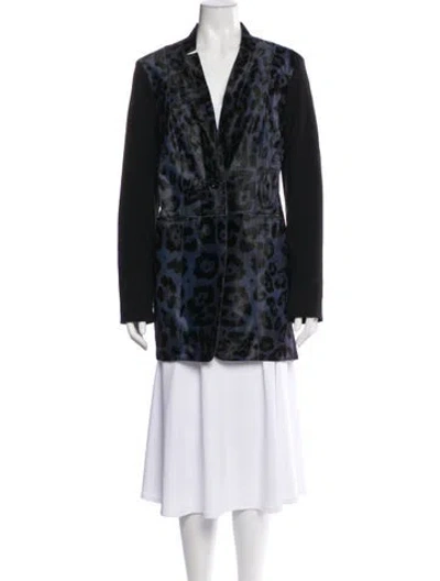 Pre-owned Per Se Calfskin Animal Print Evening Jacket In Black