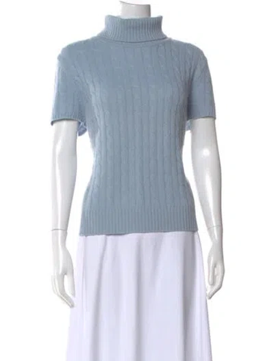 Pre-owned Per Se Cashmere Turtleneck Sweater In Blue