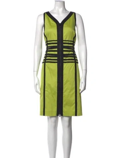 Pre-owned Per Se Colorblock Pattern Knee-length Dress In Green