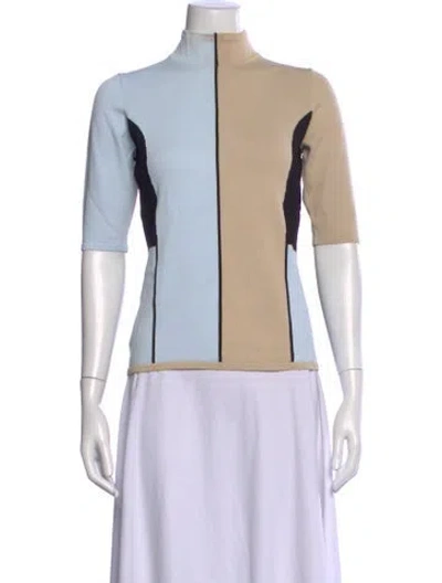 Pre-owned Per Se Colorblock Pattern Mock Neck Sweater
