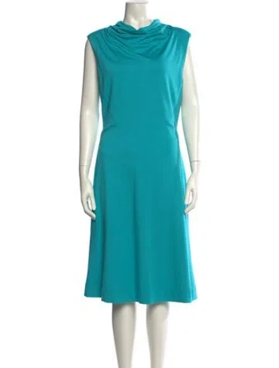 Pre-owned Per Se Cowl Neck Midi Length Dress In Blue