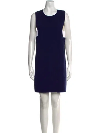 Pre-owned Per Se Crew Neck Mini Dress In Blue