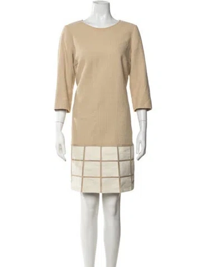 Pre-owned Per Se Crew Neck Mini Dress In Neutrals
