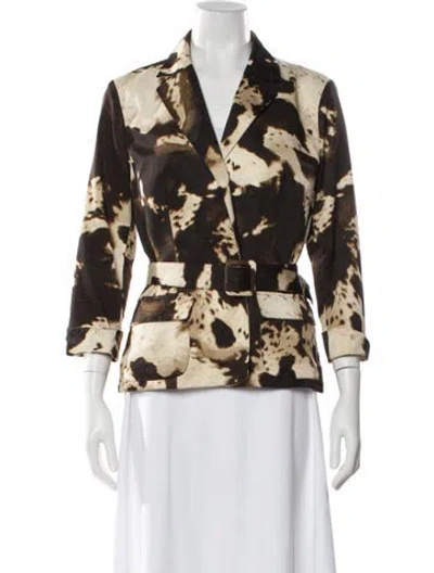 Pre-owned Per Se Floral Print Blazer In Brown