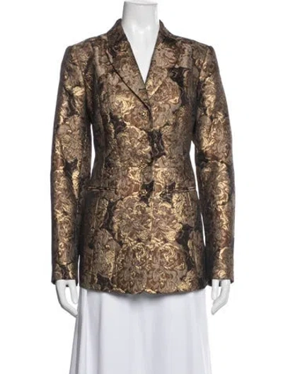 Pre-owned Per Se Floral Print Blazer In Brown
