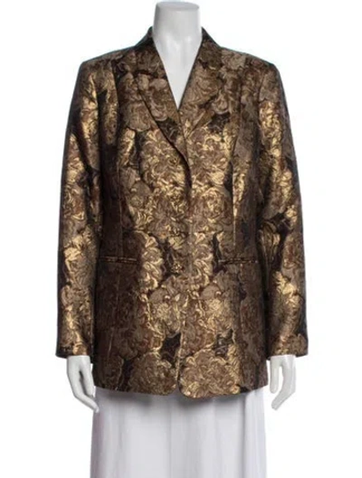 Pre-owned Per Se Floral Print Blazer In Brown