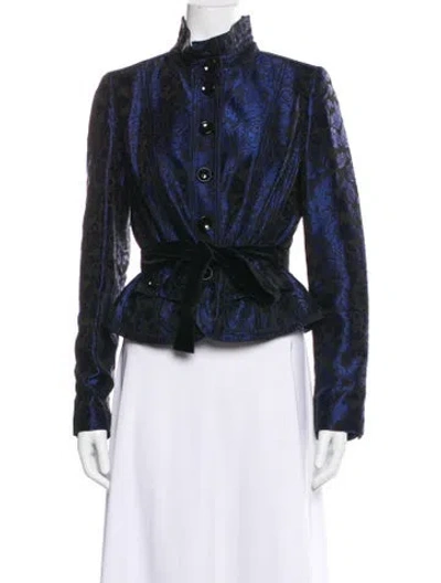 Pre-owned Per Se Floral Print Evening Jacket In Blue