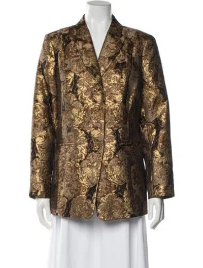 Pre-owned Per Se Floral Print Evening Jacket In Gold