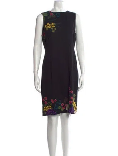 Pre-owned Per Se Floral Print Knee-length Dress In Black