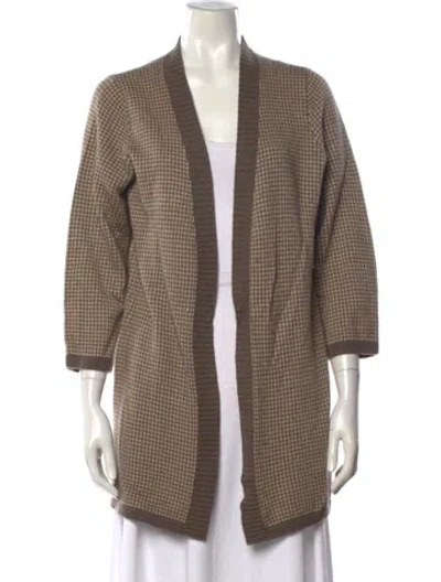 Pre-owned Per Se Houndstooth Print Open Front Sweater In Brown