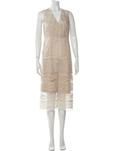 Pre-owned Per Se Lace Pattern Midi Length Dress In Neutrals