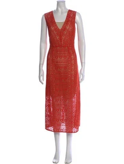 Pre-owned Per Se Lace Pattern Midi Length Dress In Orange