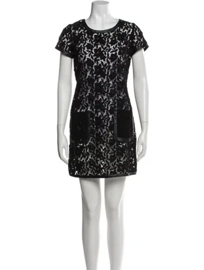 Pre-owned Per Se Lace Pattern Mini Dress In Black