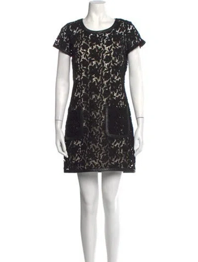 Pre-owned Per Se Lace Pattern Mini Dress In Black