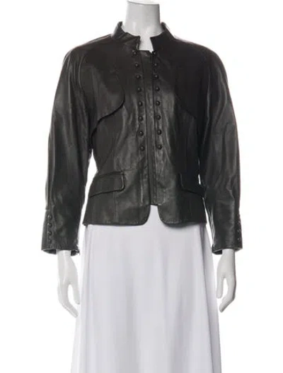 Pre-owned Per Se Leather Biker Jacket In Black