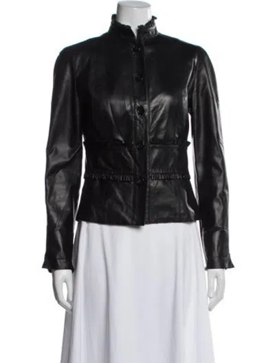 Pre-owned Per Se Leather Biker Jacket In Black