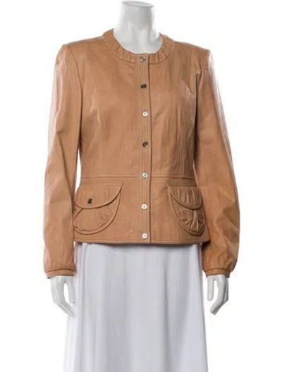Pre-owned Per Se Leather Jacket In Neutrals