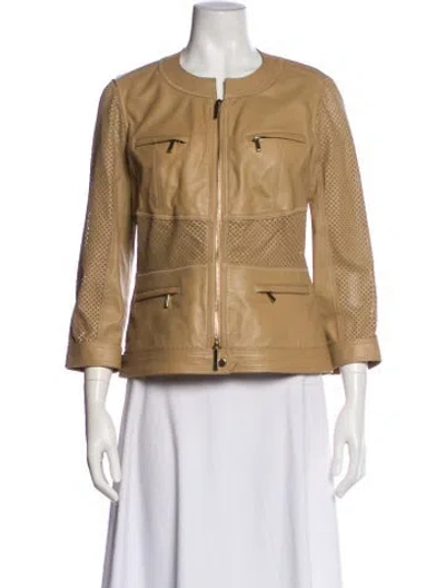 Pre-owned Per Se Leather Utility Jacket In Neutral