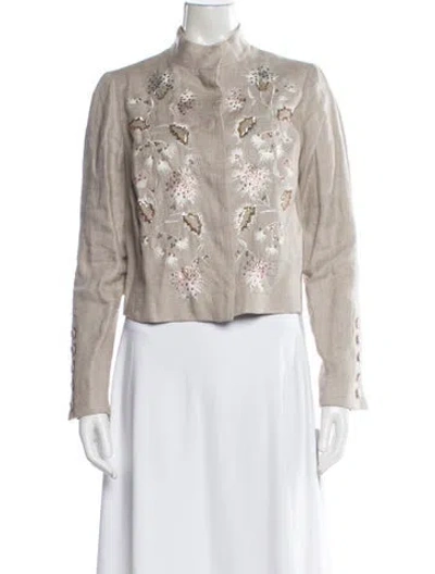 Pre-owned Per Se Linen Floral Print Jacket In Neutral