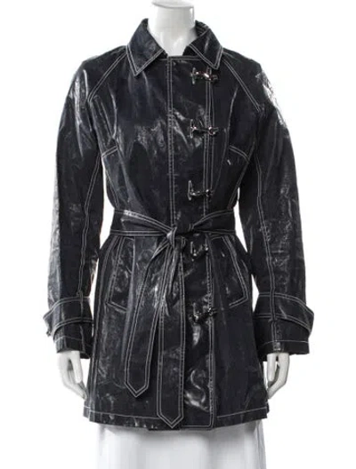 Pre-owned Per Se Linen Trench Coat In Blue