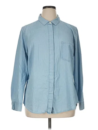 Pre-owned Per Se Long Sleeve Button Down Shirt In Blue