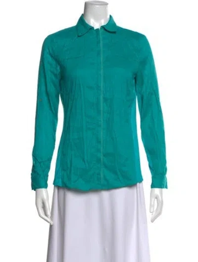 Pre-owned Per Se Long Sleeve Button-up Top In Blue