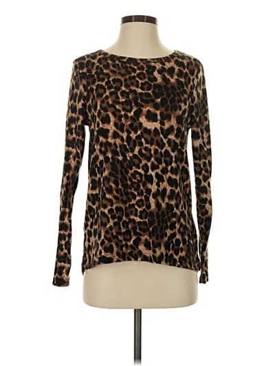 Pre-owned Per Se Long Sleeve Top Brown Keyhole Neckline Tops