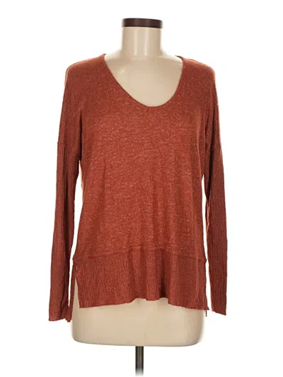 Pre-owned Per Se Long Sleeve Top Brown V Neck Tops