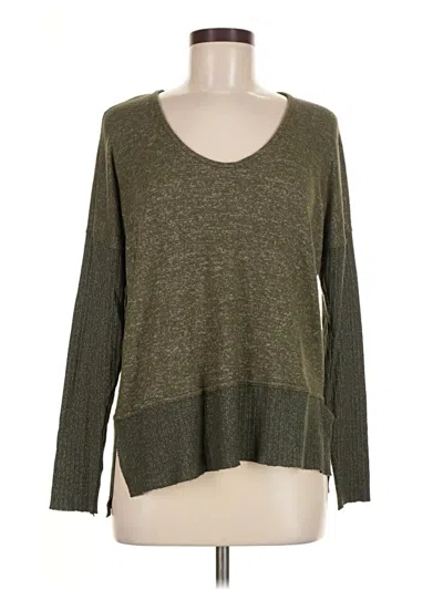Pre-owned Per Se Long Sleeve Top Green Scoop Neck Tops