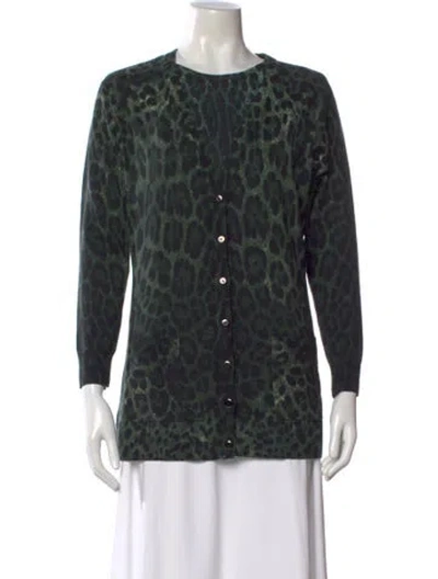 Pre-owned Per Se Merino Wool Animal Print Sweater In Green