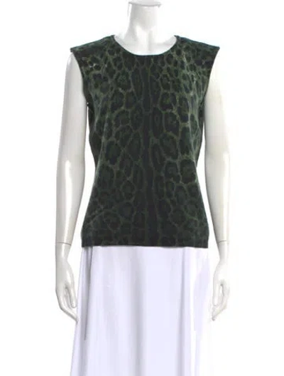 Pre-owned Per Se Merino Wool Animal Print Sweater In Green