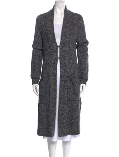 Pre-owned Per Se Merino Wool Open Front Sweater In Gray