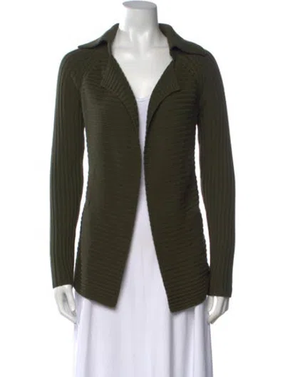 Pre-owned Per Se Merino Wool Open Front Sweater In Green