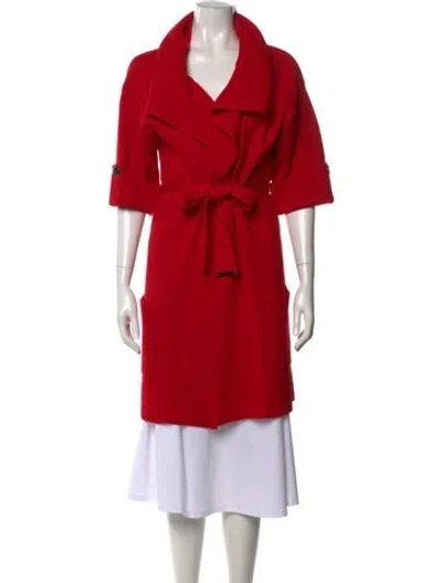 Pre-owned Per Se Merino Wool Open Front Sweater In Red