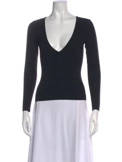 Pre-owned Per Se Merino Wool V-neck Sweater In Black