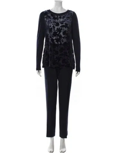 Pre-owned Per Se Mesh Accents Pant Set In Blue